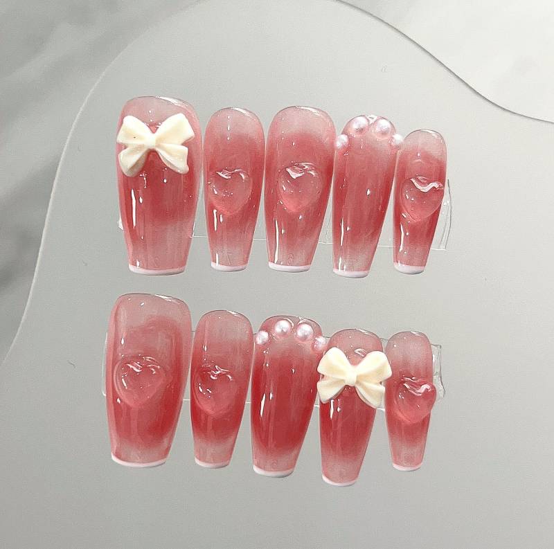 Blush Pure Desire Press On Nails Manicure/Reusable Medium-Long Coffin/ S Size von MYNAILPRESS