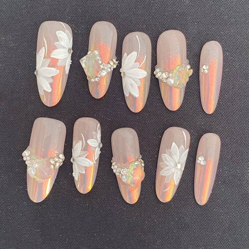 Crystal Floral Essence Press On Nails Manicure/Reusable/ Almond Shape 22mm von MYNAILPRESS