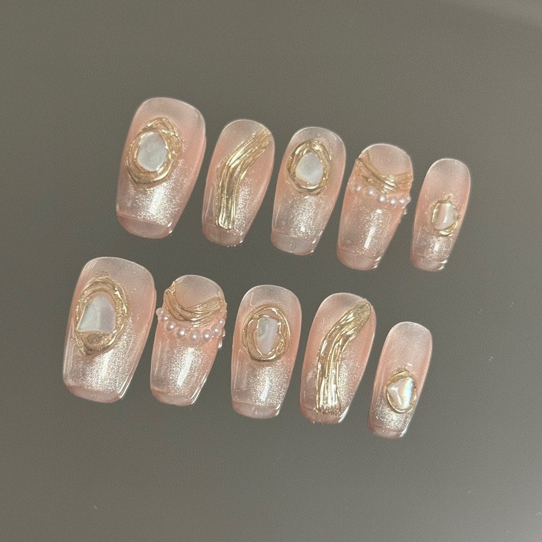 Pink Opulence Press On Nails Manicure/ Reusable/ Coffin Nail 20mm S Size von MYNAILPRESS