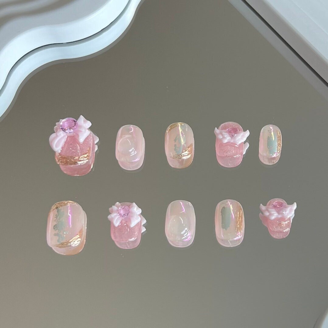 Pink Petal Pirouette Press On Nails Manicure/ Reusable/ Squoval Shape 18mm von MYNAILPRESS