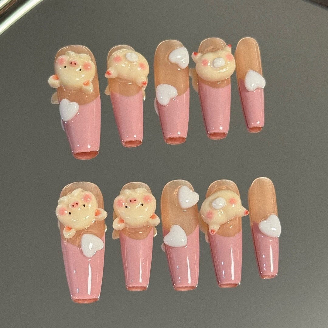 Pudgy Pals Press On Nails Manicure/Reusable Long Coffin 28mm von MYNAILPRESS