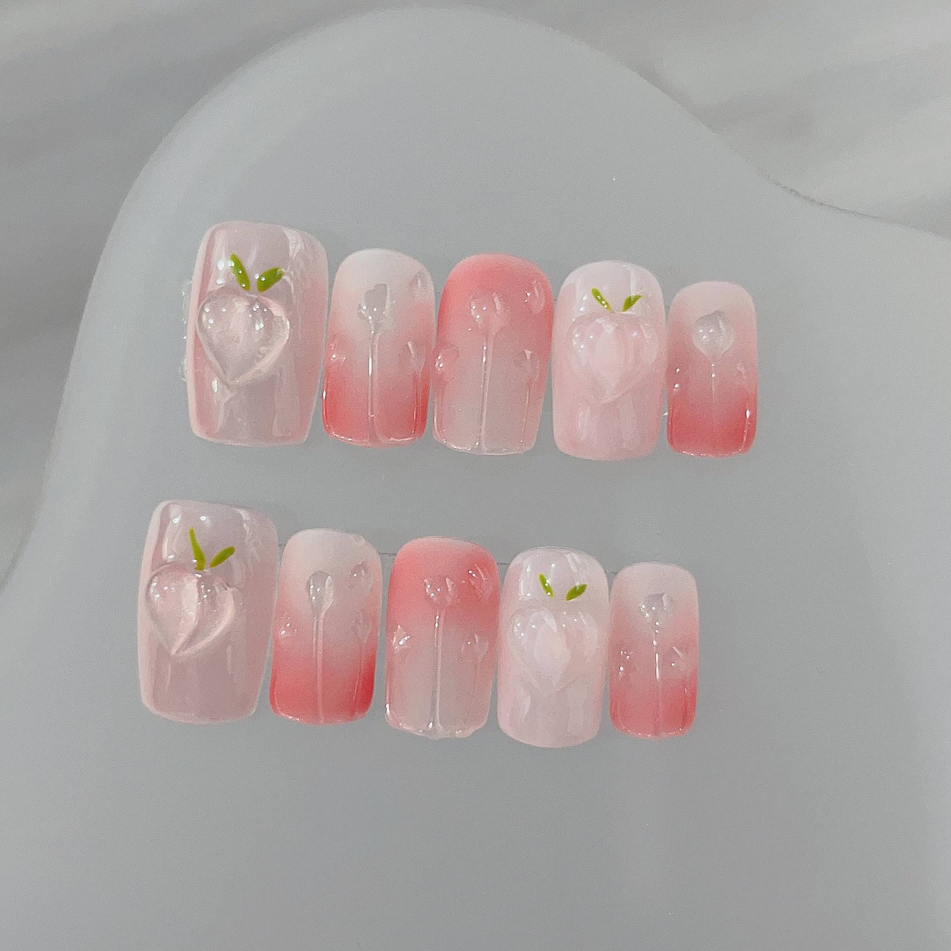 Summer Peach Ombre Press On Nails Manicure/Reusable Medium Square von MYNAILPRESS