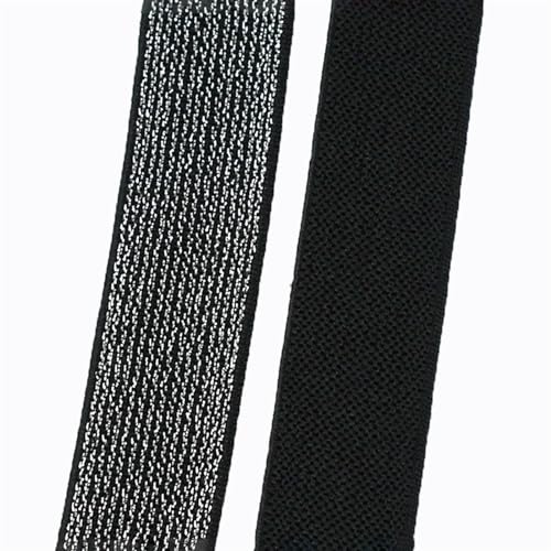 Elastisches Band 3/5/10 Meter 25-50mm Seide Nylon Gummiband Polyester Gurtband Gürtel Gummiband DIY Bund Kleid Gürtel Nähzubehör(BlackSilver,5METERS_25MM) von MYOND