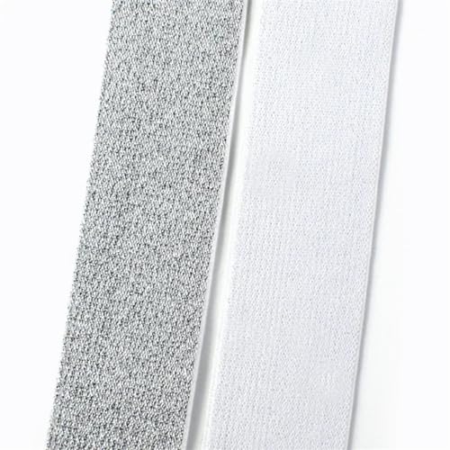 Elastisches Band 3/5/10 Meter 25-50mm Seide Nylon Gummiband Polyester Gurtband Gürtel Gummiband DIY Bund Kleid Gürtel Nähzubehör(Silver,10METERS_30MM) von MYOND