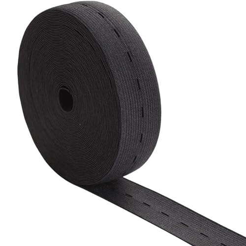 MYOND Elastisches Band 2/5M Gummibänder mit Knopflöchern, 15/20/25 mm, Flache Rückseite, elastisches Nähband, Spule, Strick-Stretchschnur, Gürtel for DIY-Hosenbund(Black,2METER_15MM) von MYOND