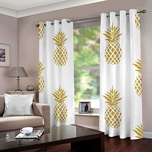 MYQF Gardine Vorhänge Goldene Ananas Vorhang Blickdicht Thermovorhang Verdunkelungsvorhänge mit Ösen für Wohnzimmer Schlafzimmer Kinderzimmer 280x250cm von MYQF