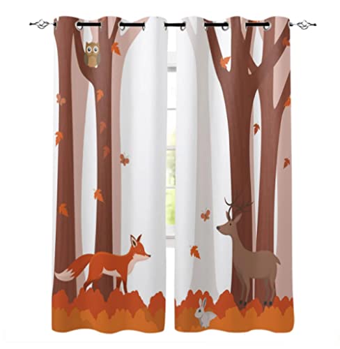 MYQF Gardine Vorhänge Waldtier Fuchs Elch Vorhang Blickdicht Thermovorhang Verdunkelungsvorhänge mit Ösen für Wohnzimmer Schlafzimmer Kinderzimmer 140x160cm von MYQF