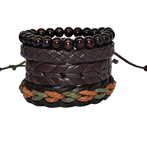 Herren Armband, Lederarmband, Wickelarmbänder aus echtem Leder für Herren und Damen, Kordeln, Holzperlen, ethnische Tribal-Armbänder, Damenschmuck, trendiger Lederschmuck, Armbänder, 1 Lederarmband-S von MYRDBT