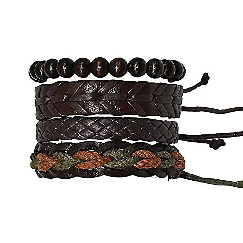 Herren Armband, Lederarmband für Herren, Wickelarmbänder aus echtem Leder für Herren und Damen, Kordeln mit Holzperlen, ethnisches Manschettenarmband, Tribal-Armbänder, Lederarmbänder, 1 Set Lederarm von MYRDBT