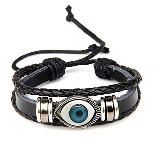 MYRDBT Herren Armband, Lederarmband, Glücksarmband, mehrlagiges Pu-Leder, Holzperlen, handgefertigt, verstellbar, ethnisches geflochtenes Armband von MYRDBT