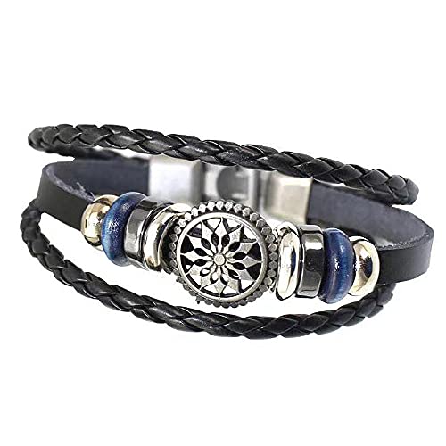 MYRDBT Herren Armband, Lederarmband Kandi Armband,Leder Manschettenarmband Mehrsträngiges schwarzes Wickelarmband mit Holzperlen Bohemian Schmuck,Geeignet von MYRDBT