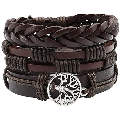 MYRDBT Herren Armband, Lederarmband Steampunk-Schmuck, 3 Sets Bohemian Stretch Holzperlen Armbänder von MYRDBT