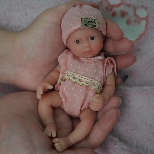 MYREBABY 13,97 cm große Micro-Rebirth-Puppe, realistische Vollsilikonpuppe, Mädchen mit offenen Augen, Sieht echt aus, Wird mit Kleidung und Accessoires geliefert, tolles Geschenk für Kinder - A von MYREBABY