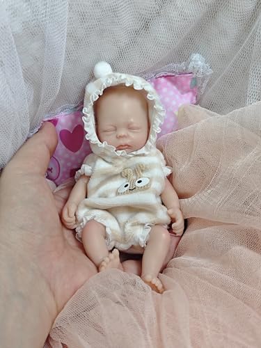 MYREBABY 13,97 cm große Mini-Reborn-Puppe, realistische Vollsilikonpuppe, Babymädchenpuppe, die mit geschlossenen Augen schläft, realistisches Aussehen, Wird mit Kleidung und Zubehörset geliefert von MYREBABY