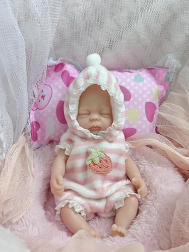 MYREBABY 13,97 cm große Mini-Reborn-Puppe, realistische Vollsilikonpuppe, Mädchen schläft mit geschlossenen Augen, Sieht echt aus, Wird mit Kleidung und Zubehörset geliefert von MYREBABY