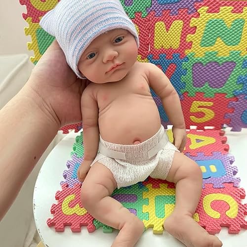 MYREBABY 30,5 cm Reborn-Puppe aus Vollsilikon, lebensechtes Baby-Mädchen mit offenen Augen, realistisches Aussehen, mit Kleidung und Fütterungsset von MYREBABY