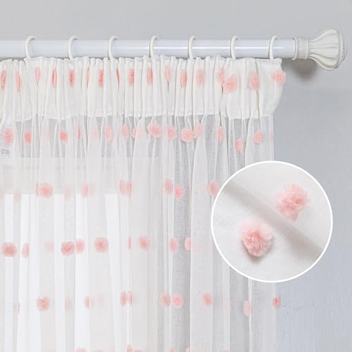 MYSKY HOME Gardine 2er Set Vorhänge mit Kräuselband Sheer Voile Vorhang Kinderzimmer Gardinen Wohnzimmer Modern Stickerei Transparent Dekoschal für Schlafzimmer, H 215 x B 140 cm, Rosa von MYSKY HOME