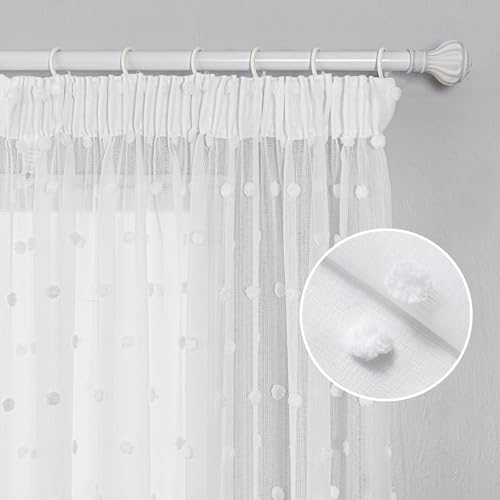 MYSKY HOME Gardine Weiß 2er Set Vorhänge mit Kräuselband Sheer Voile Vorhang Kinderzimmer Gardinen Wohnzimmer Modern Stickerei Transparent Dekoschal für Schlafzimmer, H 225 x B 140 cm, Weiss von MYSKY HOME