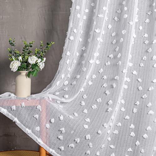 MYSKY HOME Gardine Weiß 2er Set Vorhänge mit Ösen Sheer Voile Vorhang Kinderzimmer Gardinen Wohnzimmer Modern Stickerei Ösenschal Transparent Dekoschal für Schlafzimmer H 235 x B 140 cm, Weiss von MYSKY HOME