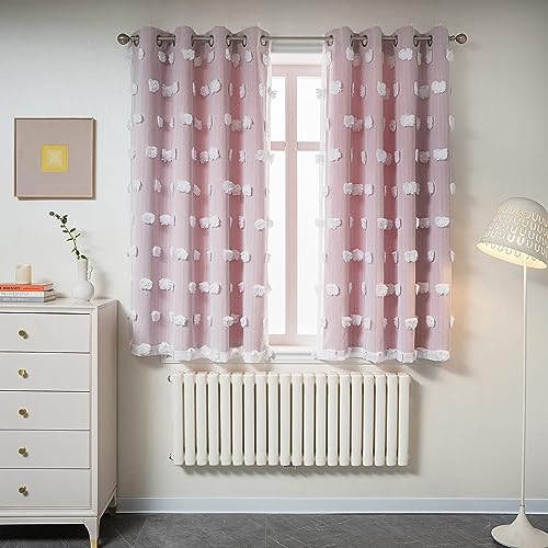 MYSKY HOME Gardinen Kinderzimmer Mädchen Verdunkelungsvorhang 2er Set Vorhänge mit Ösen Weiß Gaze Doppellagige Modern Gardine Kurz Wohnzimmer Verdunkelung Vorhang, H 160 x B 132 cm, Rosa von MYSKY HOME