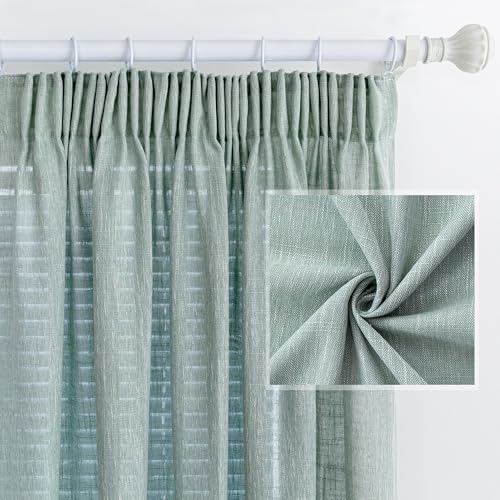 MYSKY HOME Gardinen und Vorhänge Wohnzimmer Gardine mit Kräuselband Kurz Schlaufenschal Vorhang 2er Set Gardine Halbtransparent Leinenoptik Curtains for kinderzimmer, H 160 x B 140 cm, Aqua Blau von MYSKY HOME