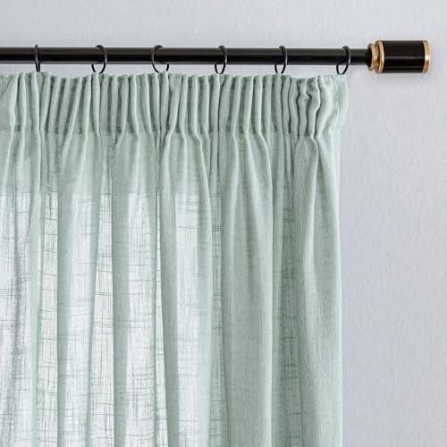 MYSKY HOME Gardinen und Vorhänge Wohnzimmer Gardine mit Kräuselband Schlaufenschal Vorhang 2er Set Gardine Halbtransparent Leinenoptik Curtains for kinderzimmer, H 225 x B 140 cm, Aqua Blau von MYSKY HOME