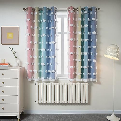 MYSKY HOME Kinderzimmer Gardinen mit Ösen Verdunklungsvorhang Kurz Gardine Vorhang Blickdicht Curtain Junge mit Voile Doppellagige Vorhänge Ösenvorhang 2er Set, H 160 x B 132 cm, Regenbogen von MYSKY HOME