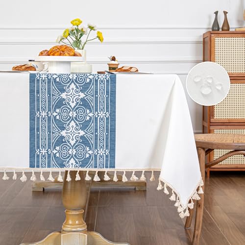 MYSKY HOME Tischdecken 140 x 240 cm Rechteckig Abwaschbar Leinenoptik Tischtuch Wasserabweisende Tischwäsche Klein Gartentischdecke Table Cloth für Camping, Hochzeiten, Geburtstag von MYSKY HOME