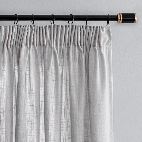 MYSKY HOME Vorhänge Leinenoptik Gardine Wohnzimmer Gardine mit Kräuselband Halbtransparent Vorhang 2er Set H 260 x B 140 cm Natürlicher Stil Gardine Halbtransparent Linen Curtains, Hellgrau von MYSKY HOME