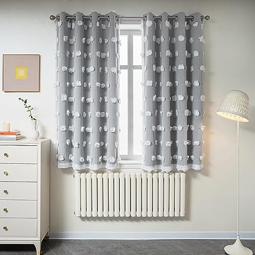 MYSKY HOME Vorhänge mit Ösen Kinderzimmer Junge Verdunkelungsvorhang Wohnzimmer 2 Stücke Schallschutz Blackout Vorhang Kurz Gardine Doppellagige Gardinen mit Voile, H 160 x B 132 cm,Grau von MYSKY HOME