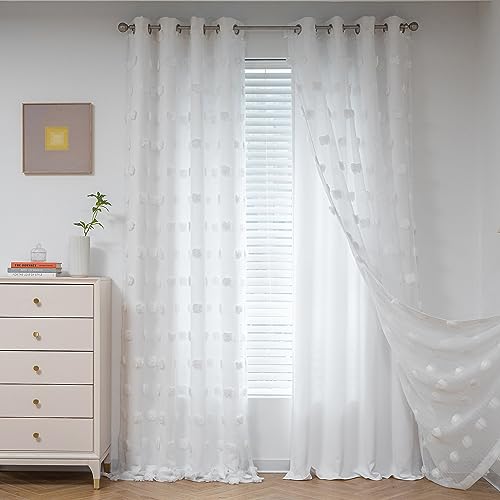 MYSKY HOME Vorhang Kinderzimmer Verdunklungsvorhänge 2er Set Gardinen mit Ösen Weiss Doppellagige Vorhänge Gardine Blickdicht mit Voile Raumtrenner Ösenvorhang, H 213 x B 132 cm, Weiß von MYSKY HOME