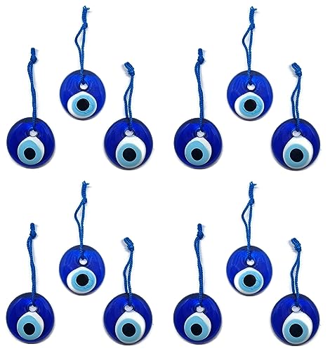 Türkisches Auge zum Aufhängen, Glas gegen den bösen Blick, Glücksbringer, 4 cm Durchmesser mit Gewinde und Schnur, Nazar Boncuk, Evil Eye (12) von MYSTIC JEWELS