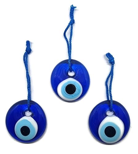 Türkisches Auge zum Aufhängen, Glas gegen den bösen Blick, Glücksbringer, 4 cm Durchmesser mit Gewinde und Schnur, Nazar Boncuk, Evil Eye (3) von MYSTIC JEWELS