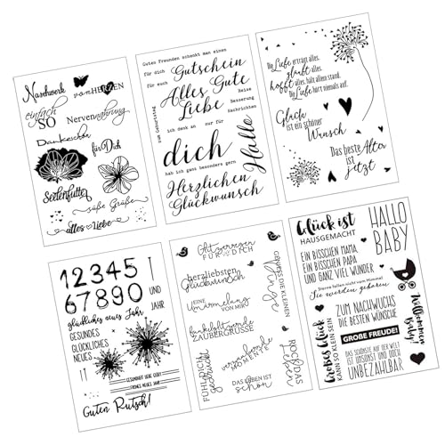 Silikonstempel Sprüche Deutsch Stempel Silikon 6 Blätter Clear Stamps Deutsche Texte,Geburtstag Stempel,Tiere und Blumen Stempelset für DIY Scrapbooking Fotoalbum von MYSUNBAR