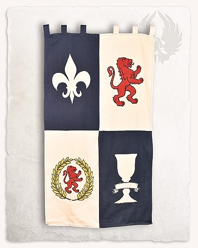 MYTHOLON Große blau/Natur Standarte, Banner, Fahne aus Baumwoll, mit Schlaufen, 160cm x 75cm, Mittelalter, LARP, Rollenspiele von MYTHOLON