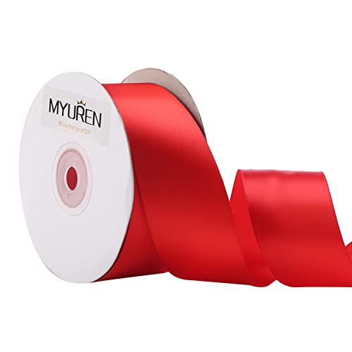 22.5m Doppelseitiges Satinband Rot 38mm Seidenband für Hochzeitsdekoration, Geschenkverpackungen, Partygeschenk, Bastelbedarf, Schleifen, Blumenstrauß von MYUREN