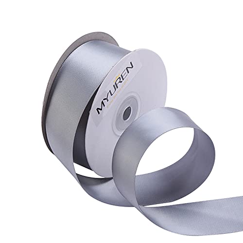 38 mm, Satinband, Silber/Grau, doppelseitiges Satinband, für Dekoration von Hochzeiten, Partys, Verpackung Geschenk, Kuchen, Blumenstrauß (22,5 m) von MYUREN