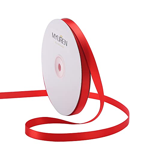 45m Doppelseitiges Satinband Rot 10mm Seidenband für Hochzeitsdekoration, Geschenkverpackungen, Partygeschenk, Bastelbedarf, Schleifen, Blumenstrauß von MYUREN