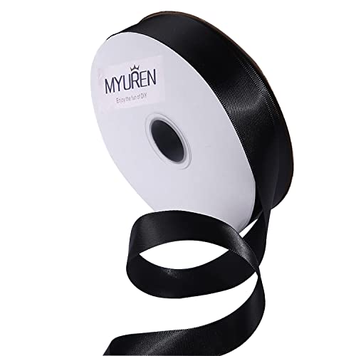 45m Doppelseitiges Satinband Schwarz 25mm Seidenband für Hochzeitsdekoration, Geschenkverpackungen, Partygeschenk, Bastelbedarf, Schleifen, Blumenstrauß von MYUREN