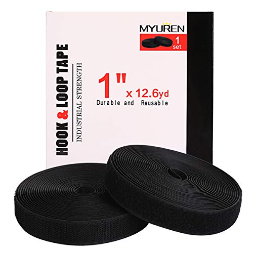 MYUREN 11.5m x 25mm Klettband zum Nähen für Stoff, 25mm Breit Klettverschluss zum Aufnähen, Nylon Klettstreifen für DIY Handwerk Rund um Startseite und Büro, Schwarz von MYUREN