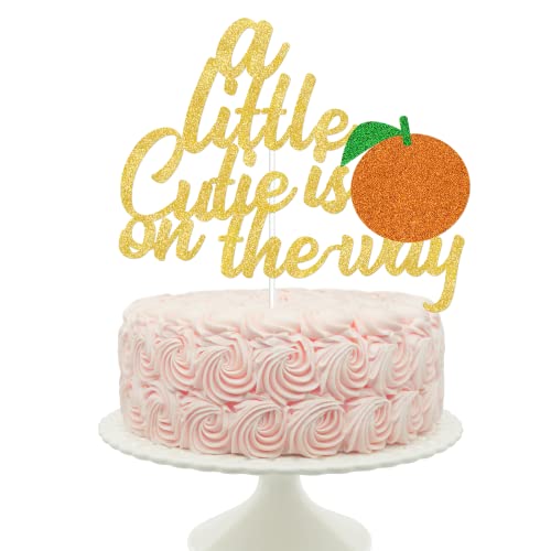 MZ.ogm A Little Cutie is On The Way Babyparty Kuchenaufsatz Little Cutie Cake Topper Little Cutie Orange Baby Shower Cake Topper für kleine süße Babyparty Geschlecht Reveal Dekorationen von MZ.ogm