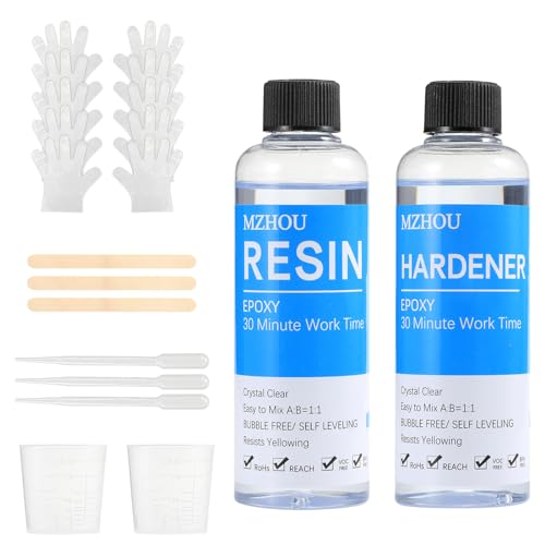 MZHOU Epoxidharz 500ml transparent für Gießen und Beschichtung-Verhältnis 1: 1 mit 250 ml Harz und 250 ml Aushärtung für DIY,Tischplatten,Malerei und handwerkliche Dekoration. von MZHOU