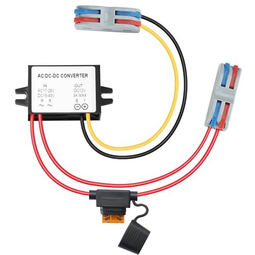 MZHOU AC 17V-26V/DC 15-40V Wandler auf DC 12V 3A Max 36W DC DC Abwärtswandler IP67 Wasserdicht, AC-DC Konventer mit Sicherung für Automotive, Überwachungsgeräte, etc. von MZHOU