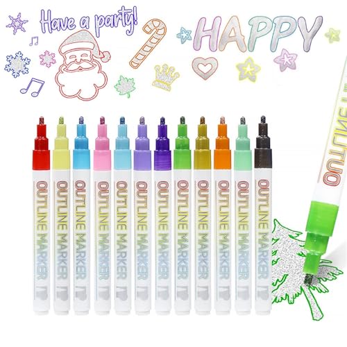 MZNHGNTY Marker Pen for Highlight, Double Line Self-Outline Pen Marker Pen Set, Multicolor Outline Marker Set Sparkle Markers for Writing Drawing Greeting Cards(#12) von MZNHGNTY