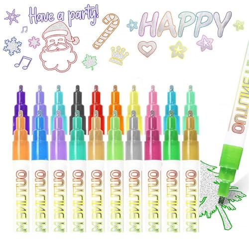 MZNHGNTY Marker Pen for Highlight, Double Line Self-Outline Pen Marker Pen Set, Multicolor Outline Marker Set Sparkle Markers for Writing Drawing Greeting Cards(#20) von MZNHGNTY