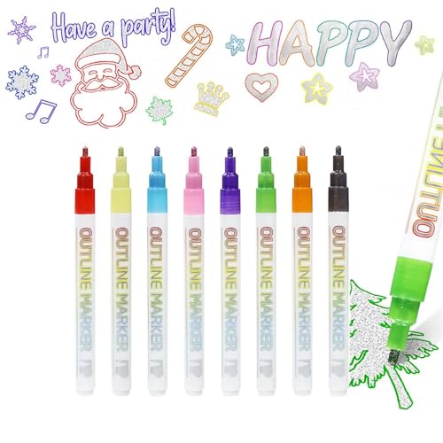 MZNHGNTY Marker Pen for Highlight, Double Line Self-Outline Pen Marker Pen Set, Multicolor Outline Marker Set Sparkle Markers for Writing Drawing Greeting Cards(#8) von MZNHGNTY