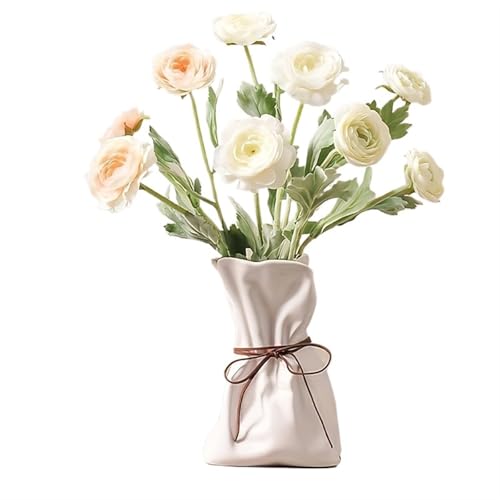 Blumenvasen Vase aus Papiertüte, Blumenvase aus Keramik, einzigartiges Grab-Crinkle-Design, dekorative Vasen for Moderne Wohndekoration, Hochzeit Vasen Deko(White) von MZPOZB