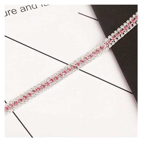 Strassband 1 Yard 3 Reihen Splitter Bunte Strass Kette Nähen Auf Strass Tasse Kette Glas Strass Band Kette for Kleidung Dekoration Diamond Ribbon (Color : Sliver-Rose) von MZPOZB