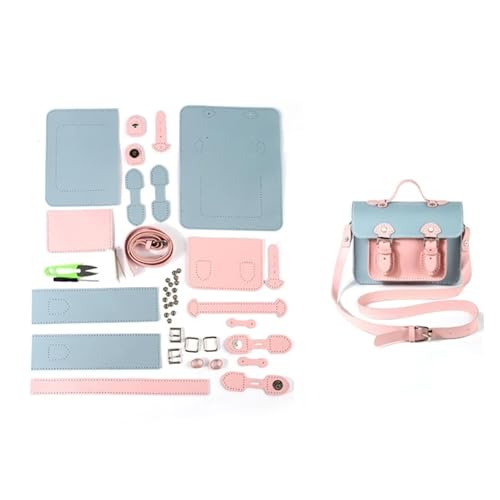 DIY-Ledertaschen-Bausatz Handgemachte quadratische Tasche DIY Zubehör Tasche DIY Tasche Material Kit DIY Tasche Zubehör handgemachte Tasche Leder Geldbörse Herstellungsset Handgefertigte(Blue Pink) von MZSKLW