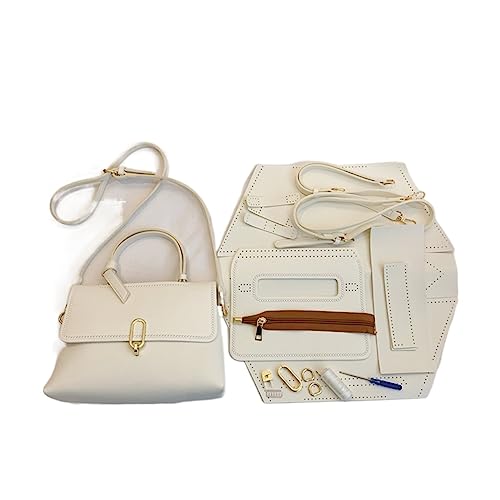 DIY-Ledertaschen-Bausatz Schultergurt handgemachte Handtasche Tasche Set Leder Tasche unten Tasche Abdeckung Hardware Zubehör for Frauen Diy Schultertasche Herstellungsset Handgefertigte(White) von MZSKLW